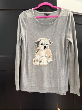 The Limited Gray Knit Sweater with Puppy Graphic